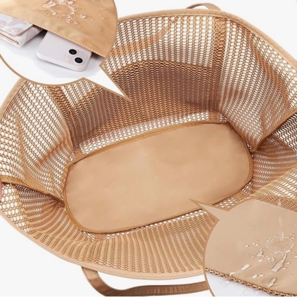 NEW Tan Mesh Tote Bag - Picture 4 of 7